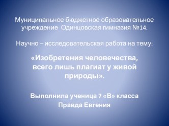 Презентация Изобретения человечества это лишь плагиат у живой природы