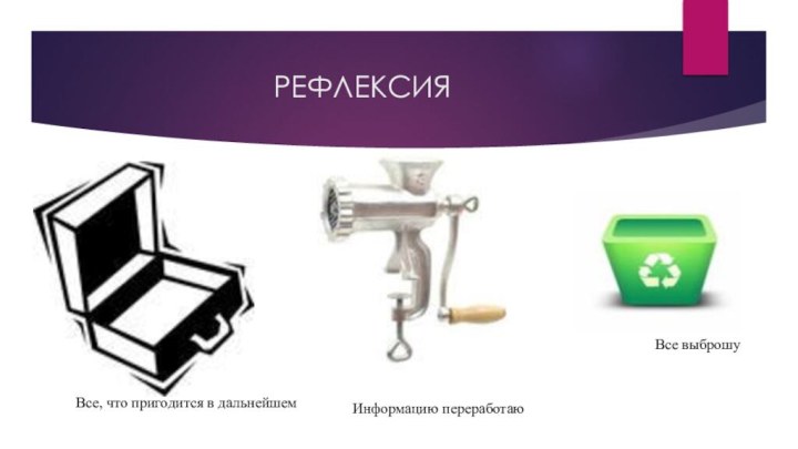 РЕФЛЕКСИЯВсе, что пригодится в дальнейшем Информацию переработаюВсе выброшу