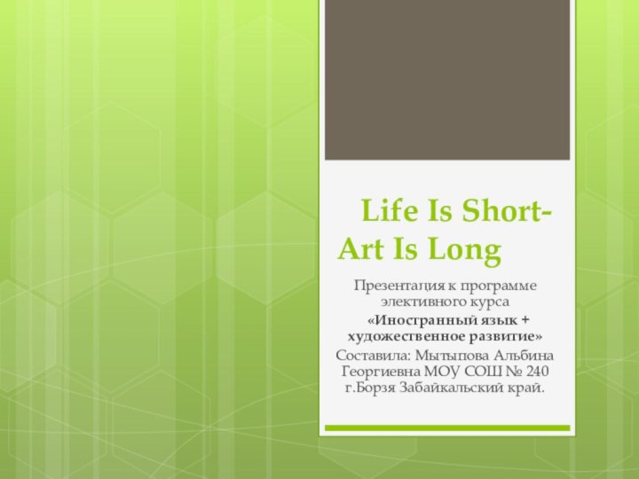 Life Is Short-  Art Is LongПрезентация к программе