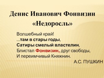 Презентация по литературе Д.И. Фонвизин. Комедия Недоросль 8класс