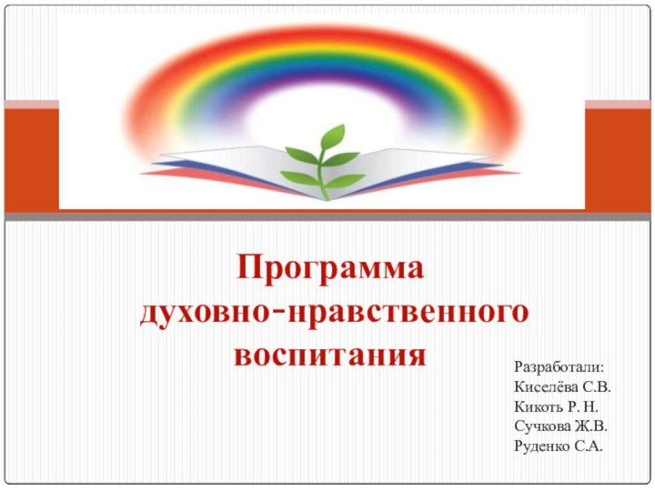 Программа духовно-нравственного воспитания Разработали: Киселёва С.В.Кикоть Р. Н.Сучкова Ж.В.Руденко С.А.