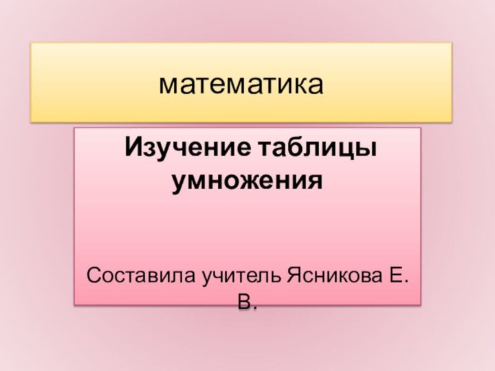 математика Изучение таблицы умноженияСоставила учитель Ясникова Е.В.