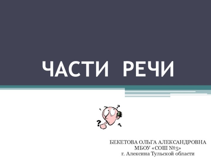 ЧАСТИ РЕЧИ БЕКЕТОВА ОЛЬГА АЛЕКСАНДРОВНАМБОУ «СОШ №5» г. Алексина Тульской области