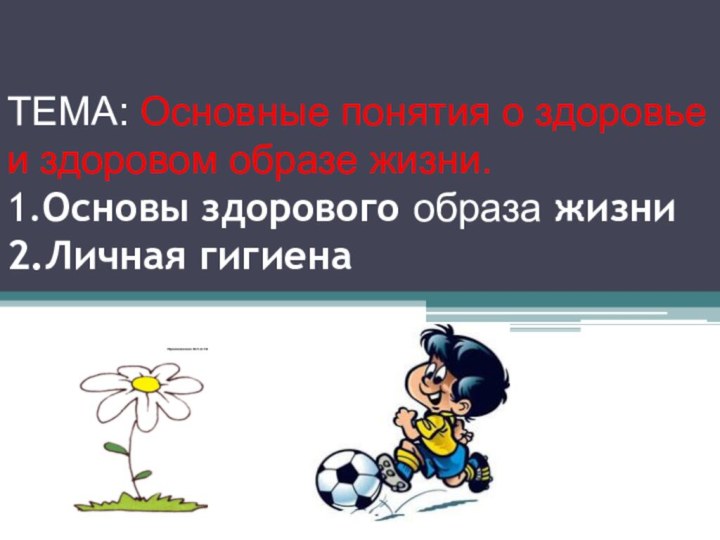 ТЕМА: Основные понятия о здоровье и здоровом образе жизни. 1.Основы здорового образа жизни 2.Личная гигиена