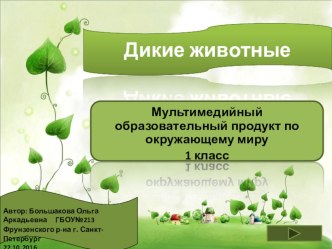 Мультпродукт по окружающему миру Дикие животные ( 1 класс)