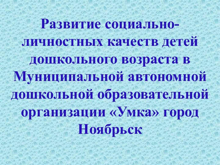 Развитие социально-личностных качеств детей дошкольного возраста в Муниципальной автономной дошкольной образовательной организации «Умка» город Ноябрьск