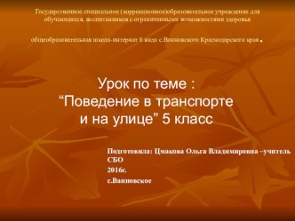 Презентация по СБО на тему Поведение в транспорте и на улице (5 класс)