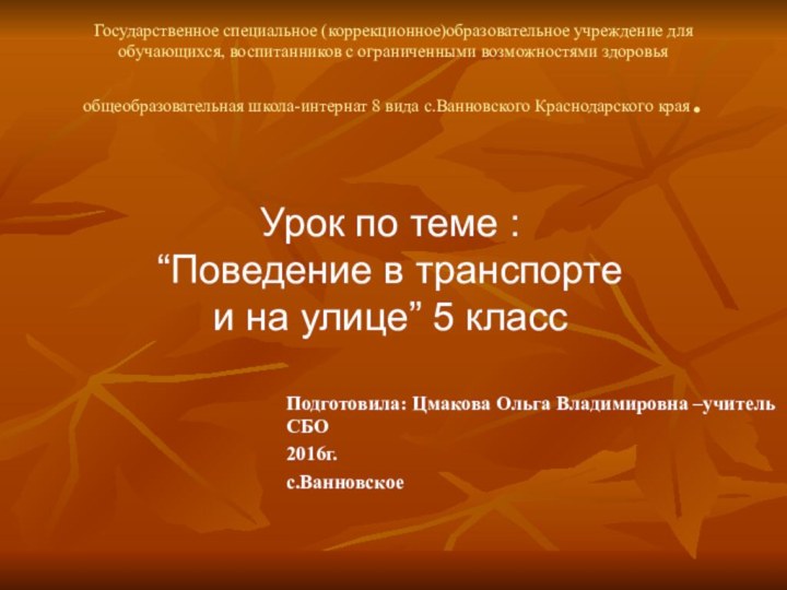 Государственное специальное (коррекционное)образовательное учреждение для обучающихся, воспитанников с ограниченными возможностями здоровья общеобразовательная