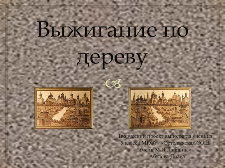 Выжигание по деревуТворческий проект выполнила ученица 5 класса МКОУ «Ортолыкская СОШ имени