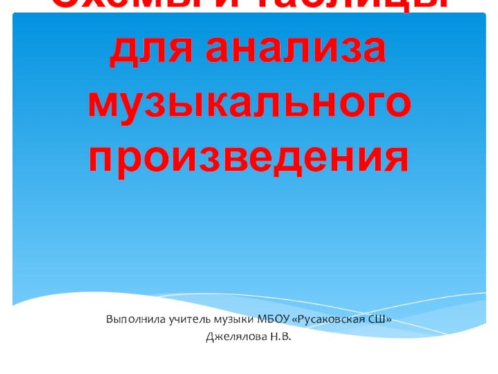 Схемы и таблицы  для анализа музыкального произведенияВыполнила учитель музыки МБОУ «Русаковская СШ»Джелялова Н.В.