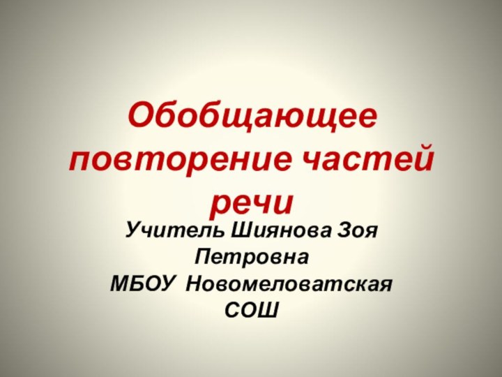 Обобщающее повторение частей речиУчитель Шиянова Зоя Петровна  МБОУ Новомеловатская СОШ