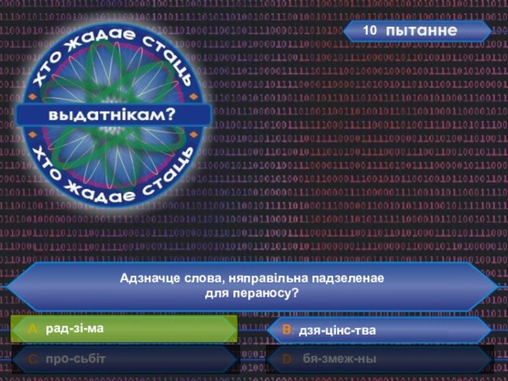 Адзначце слова, няправільна падзеленаедля пераносу?рад-зі-мапро-сьбітбя-змеж-ныдзя-цінс-тва10