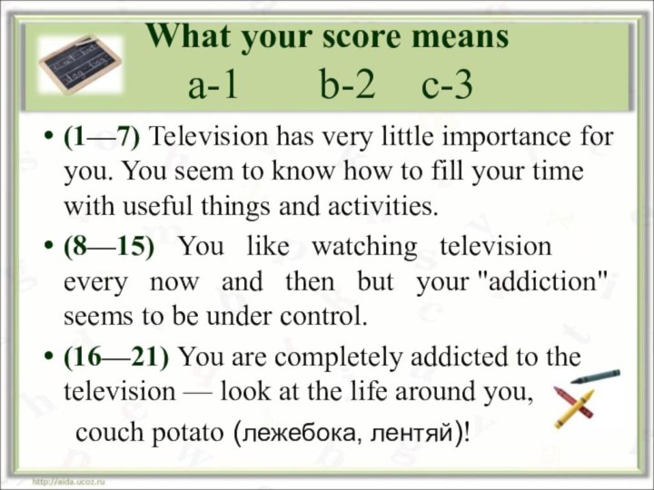 What your score means  a-1    b-2  c-3(1—7)