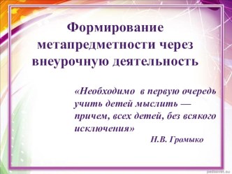 Презентация Формирование метапредметности на занятиях