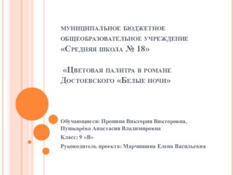 Цветовая палитра в романе Ф.М.Достоевского Белые ночи