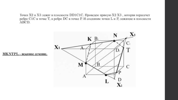 Точки X2 и X3 лежат в плоскости DD1C1C. Проведем прямую X2 X3