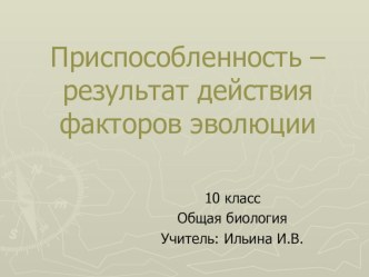 Приспособленность – результат действия факторов эволюции