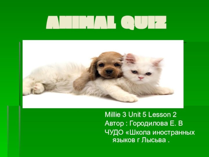 ANIMAL QUIZMillie 3 Unit 5 Lesson 2Автор : Городилова Е. ВЧУДО «Школа