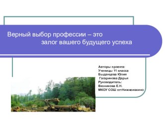 Презентация Верный выбор профессии -это залог вашего будущего успеха