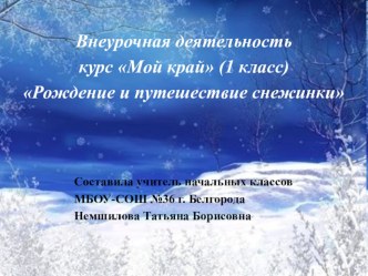 Электронный образовательный ресурс - презентация по курсу Мой край для учащихся на тему Рождение и путешествие снежинки(1 класс)