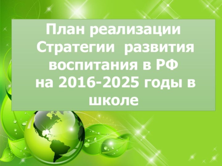 План реализации Стратегии развития воспитания в РФ на 2016-2025 годы в школе