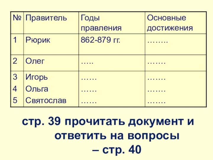 стр. 39 прочитать документ и ответить на вопросы  – стр. 40