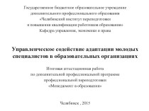 Управленческое содействие адаптации молодых специалистов в образовательных организациях