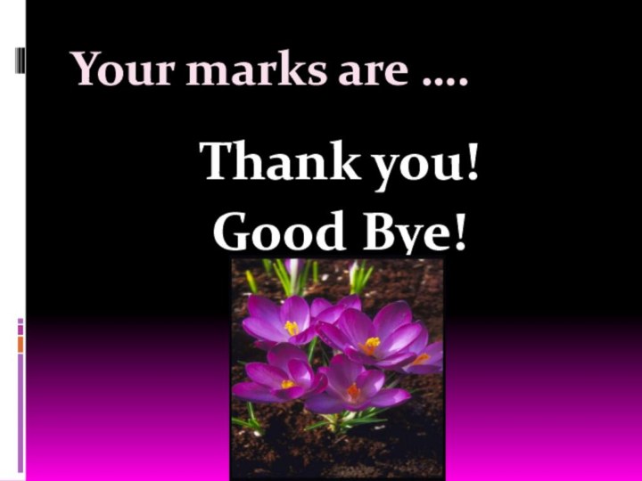 Your marks are ….Thank you!Good Bye!