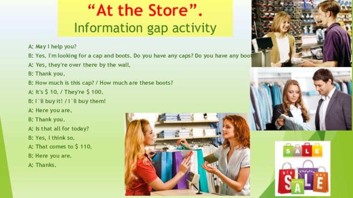 “At the Store”. Information gap activity A: May I