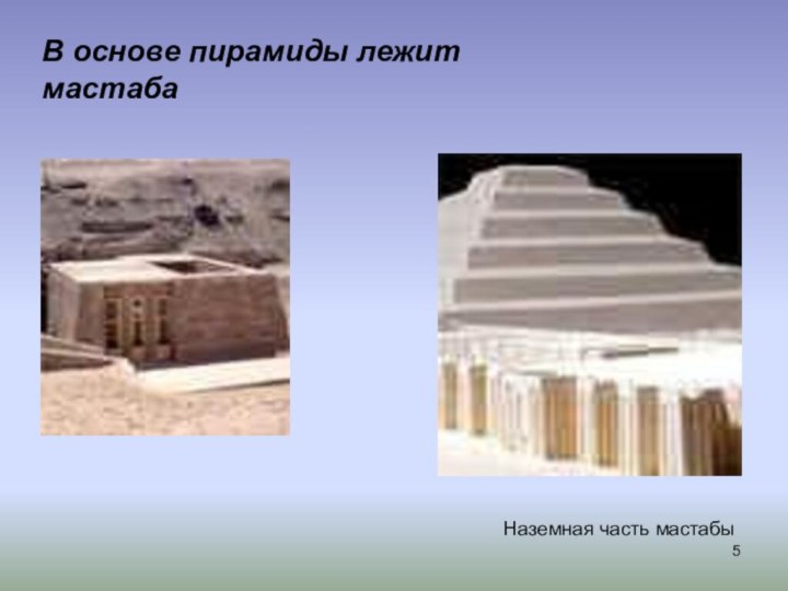 В основе пирамиды лежит мастабаНаземная часть мастабы