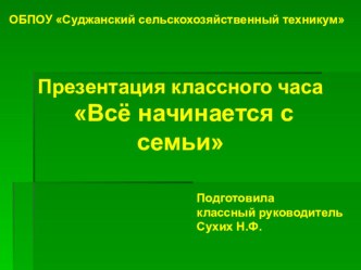 Классный час Всё начинается с семьи