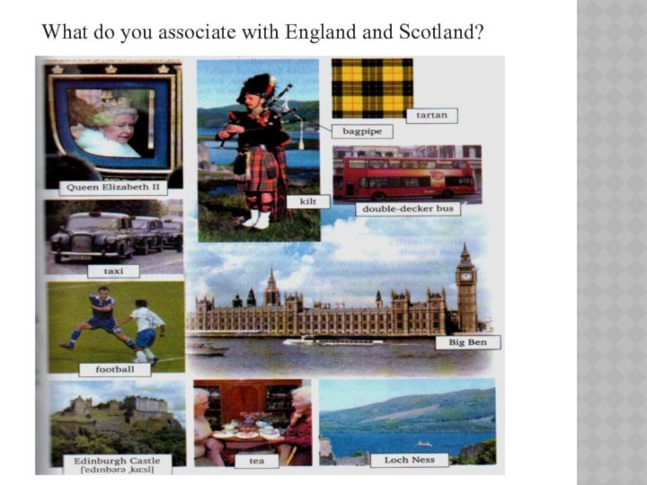 What do you associate with England and Scotland?