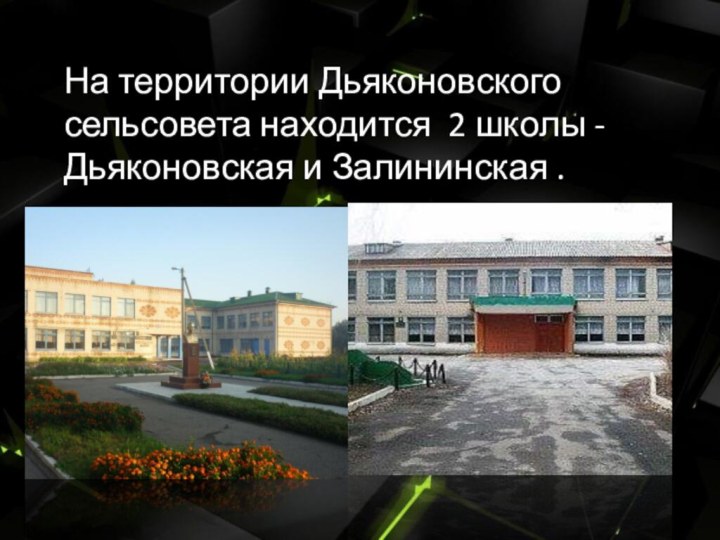 На территории Дьяконовского сельсовета находится 2 школы - Дьяконовская и Залининская .