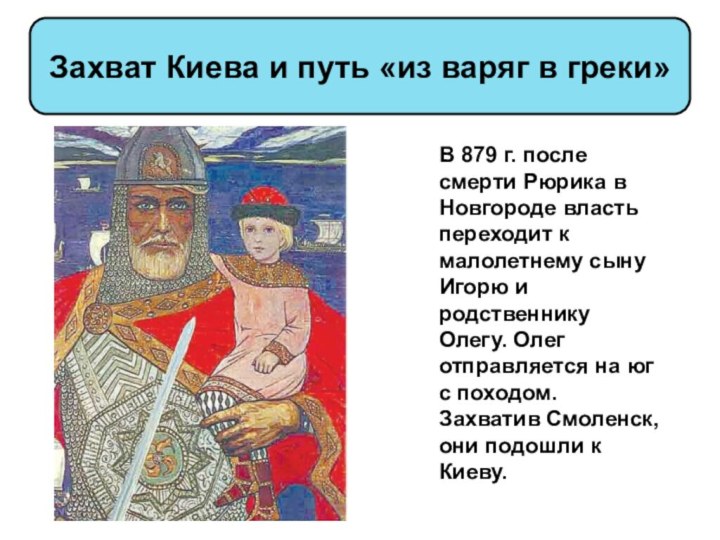 Захват Киева и путь «из варяг в греки»В 879 г. после смерти