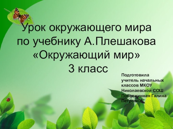 Урок окружающего мира по учебнику А.Плешакова «Окружающий мир»  3 класс Подготовила