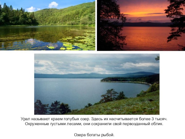 Урал называют краем голубых озер. Здесь их насчитывается более 3 тысяч. Окруженные