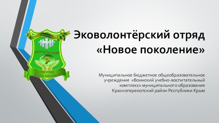 Эковолонтёрский отряд «Новое поколение»  Муниципальное бюджетное общеобразовательное учреждение «Воинский учебно-воспитательный комплекс»