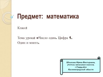 Презентация по математике на тему: Число один.Цифра 1. Один и много.(1 класс)