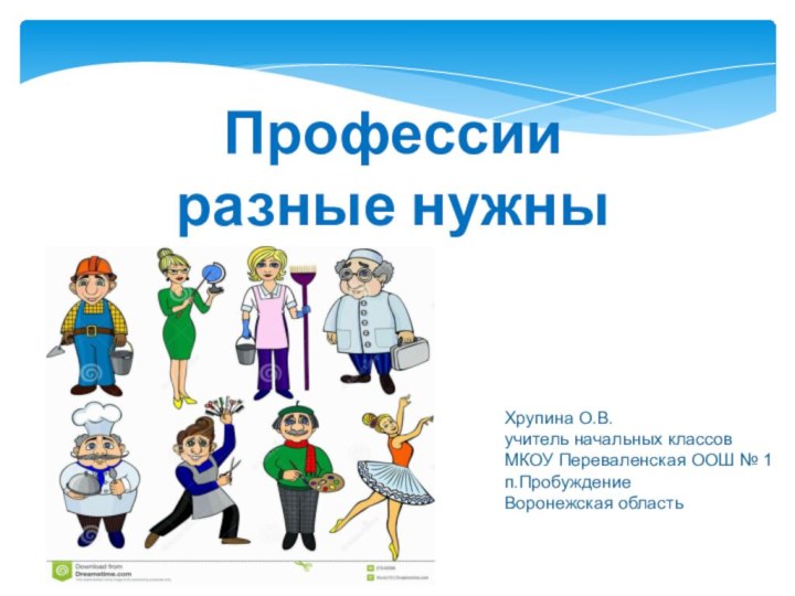 Профессии разные нужныХрупина О.В.учитель начальных классовМКОУ Переваленская ООШ № 1п.ПробуждениеВоронежская область