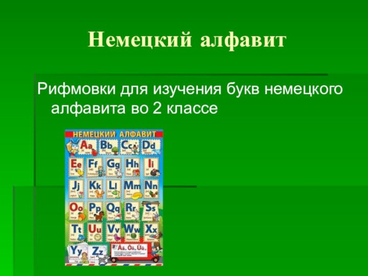 Рифмовки для изучения букв немецкого алфавита во 2 классе Немецкий алфавит