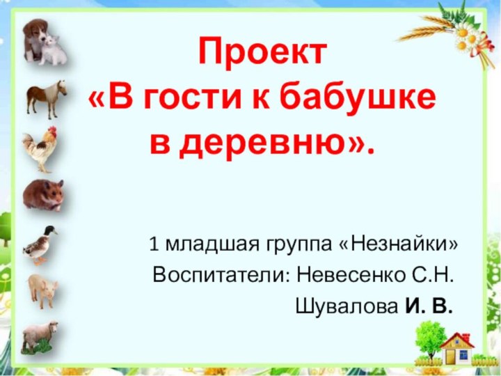 Проект  «В гости к бабушке  в деревню».1 младшая группа «Незнайки»Воспитатели: