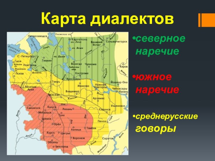 Карта диалектовсеверное наречие южное наречие среднерусские говоры