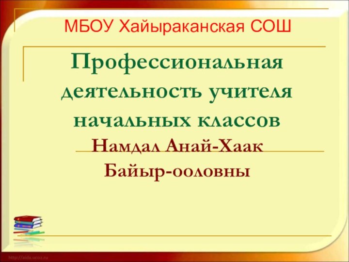 Профессиональная деятельность учителя начальных классов  Намдал Анай-Хаак Байыр-ооловны  МБОУ Хайыраканская СОШ