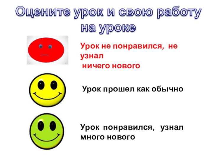 Урок не понравился, не узнал ничего новогоУрок прошел как обычноУрок понравился,  узнал много нового