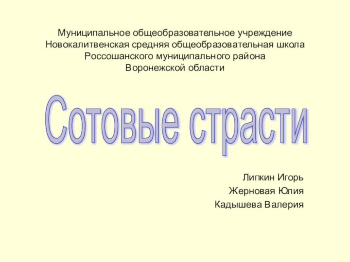 Муниципальное общеобразовательное учреждение  Новокалитвенская средняя общеобразовательная школа Россошанского муниципального района Воронежской