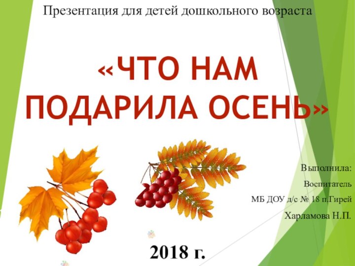 Выполнила:Воспитатель МБ ДОУ д/с № 18 п.Гирей Харламова Н.П.2018 г.«Что нам