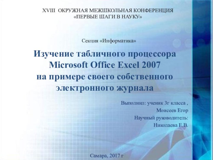 Изучение табличного процессора Microsoft Office Excel 2007 на примере своего собственного электронного