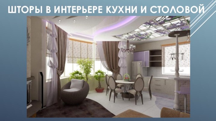 Шторы в интерьере кухни и столовой