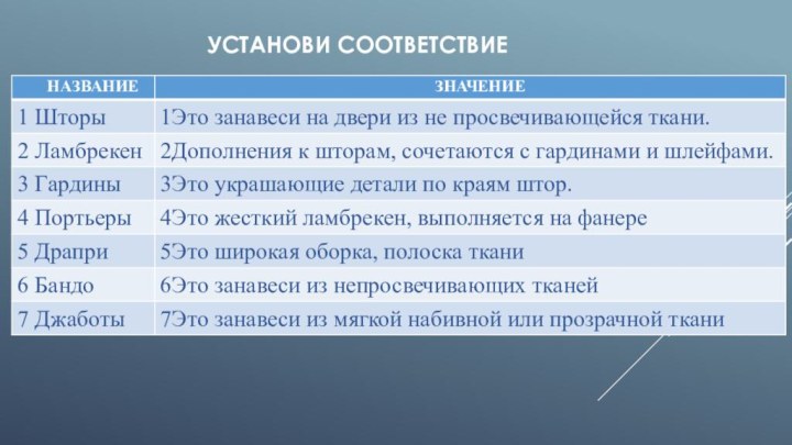 Установи соответствие