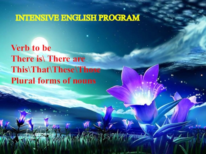 Verb to beThere is\ There areThis\That\These\ThosePlural forms of nounsINTENSIVE ENGLISH PROGRAM 